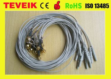 Grey Color DIN1.5 socket EEG cup cable, Ear-clip electrode eeg cable Gold plated copper