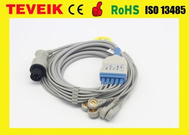 Round  6 Pin One piece 5 leads ECG cable with snap for mindray, medical ecg cable
