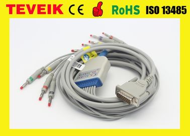 Teveik Factory Price Medical Schiller AT3/AT6 10 leads DB15pin EKG Cable with Banana 4.0