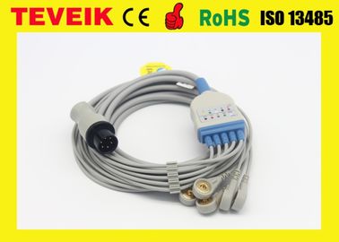 Round  6 Pin One piece 5 leads ECG cable with snap for mindray, medical ecg cable