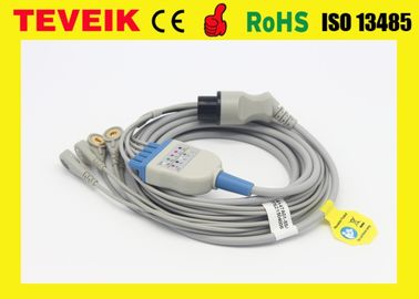 Round  6 Pin One piece 5 leads ECG cable with snap for mindray, medical ecg cable