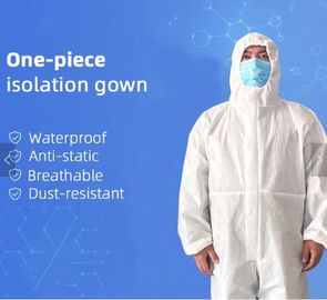 Hooded Disposable Protective Clothing , PP Nonwoven Protective Isolation Gown SMS Coverall