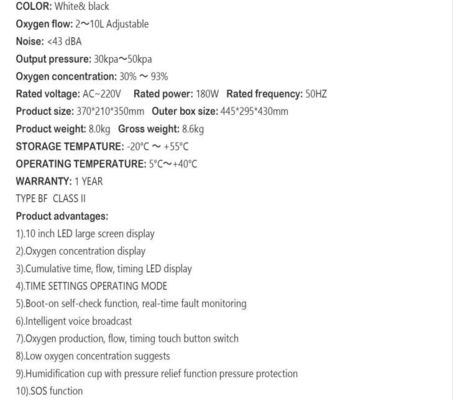 Home use  93% +-3% Purity Portable Oxygen Concentrator